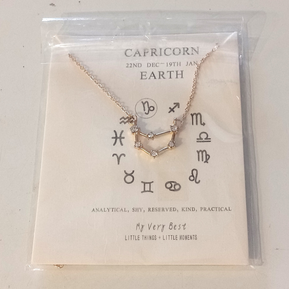Capricorn Constellation Jeweled Necklace New Gold Tone.